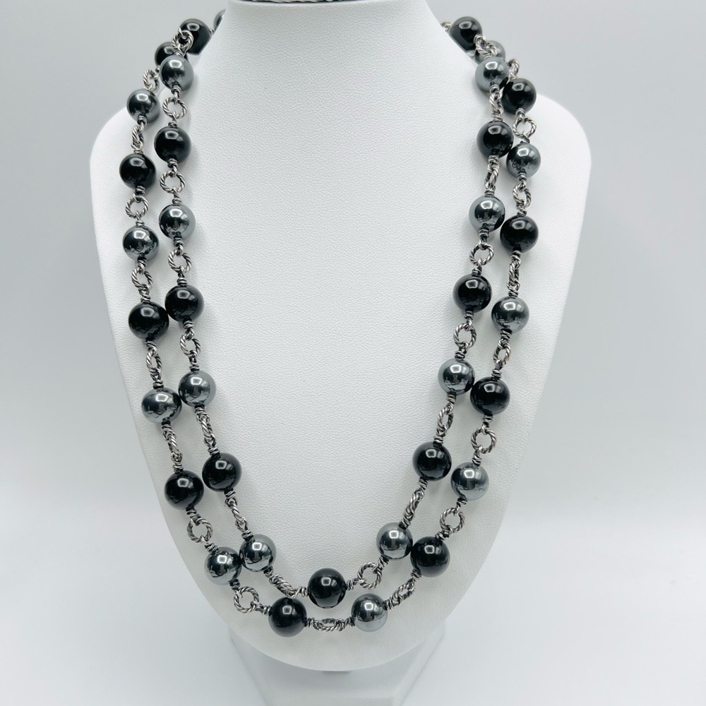 David Yurman Hematite & Onyx Cable Link Necklace